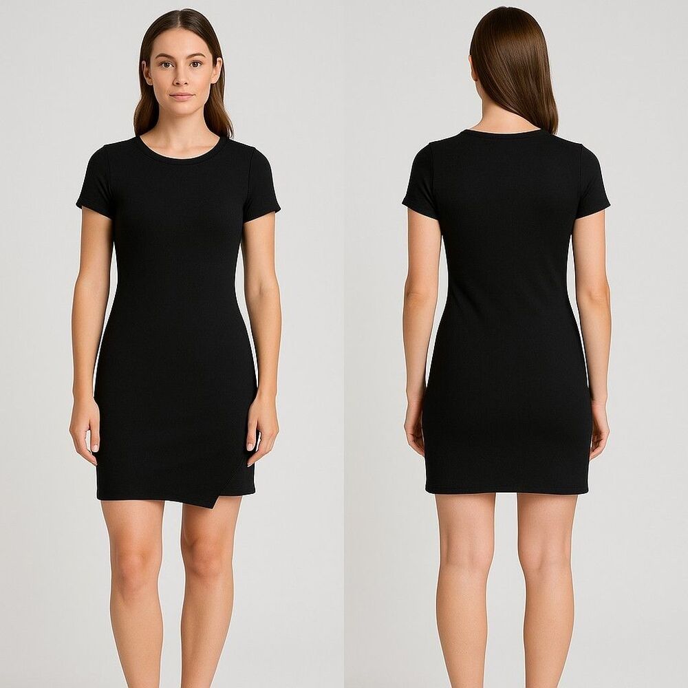 Pink Rose Women's Black Bodycon Mini Dress‎ Short Sleeve Made USA Size L